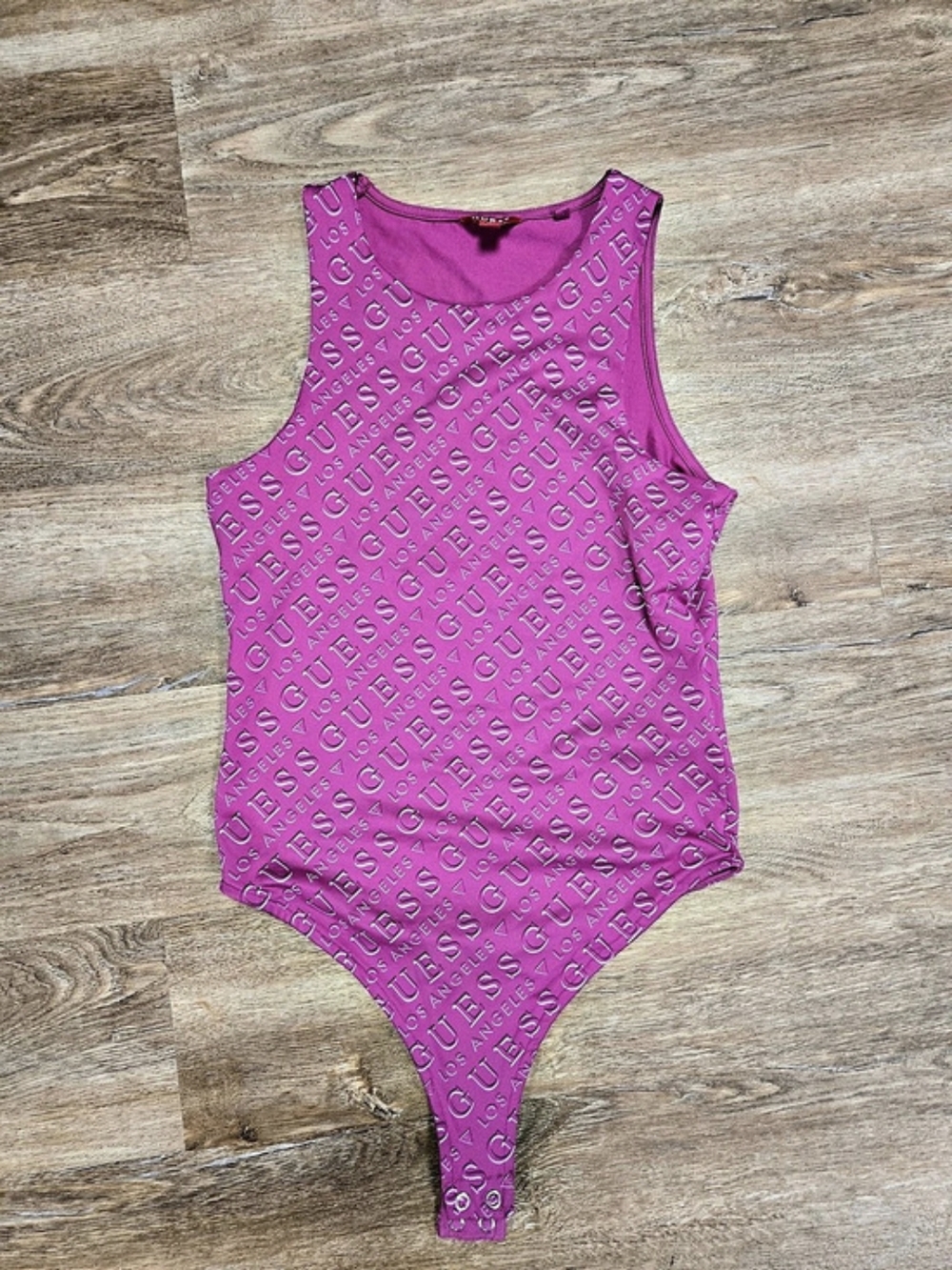 GUESS Logo Print Bodysuit in Pink Size Medium Like New